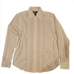 Vintage Red Mens Medium White Button-Up Shirt 100% Cotton Embroidered Front Made